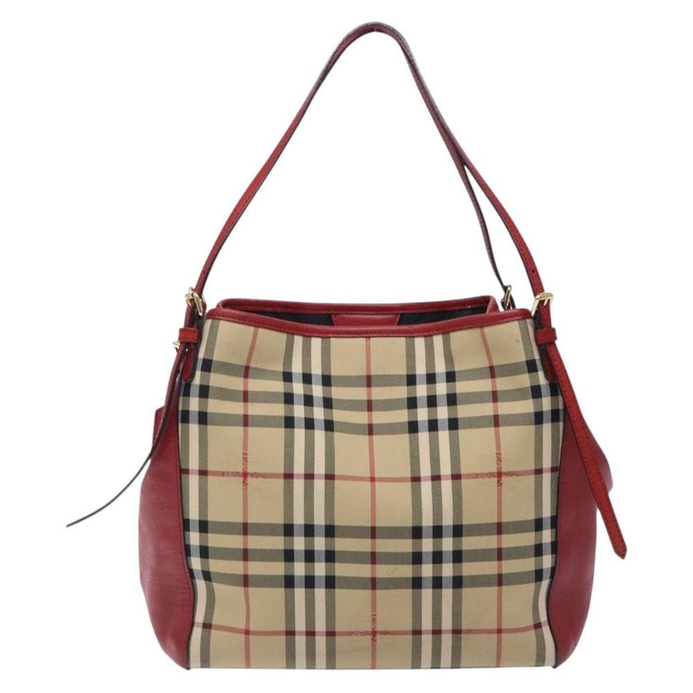 BURBERRY Nova Check Tote Bag Nylon Beige Gold Auth 131730 - Picture 2 of 16